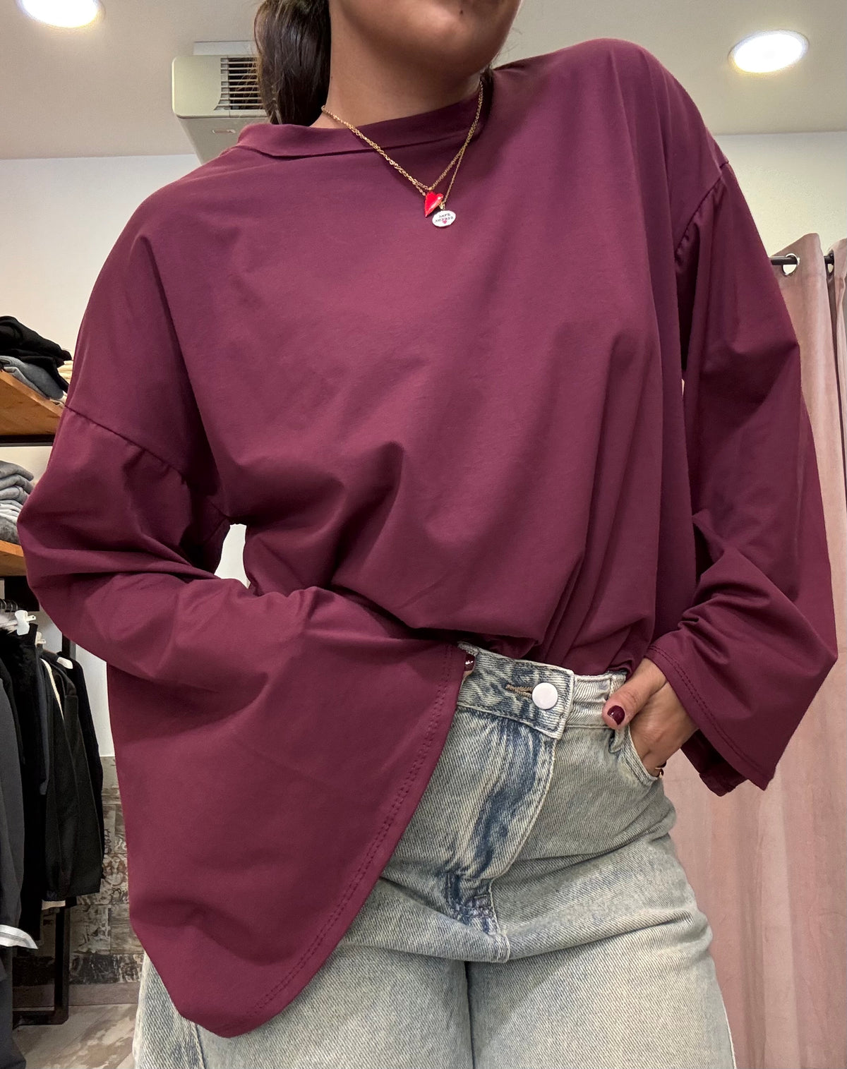T-shirt manica a campana tinta unita
